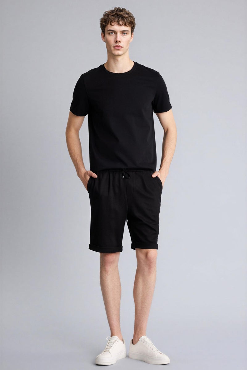 DeFacto Black Man Pique Bermuda Shorts Casual - Image 1